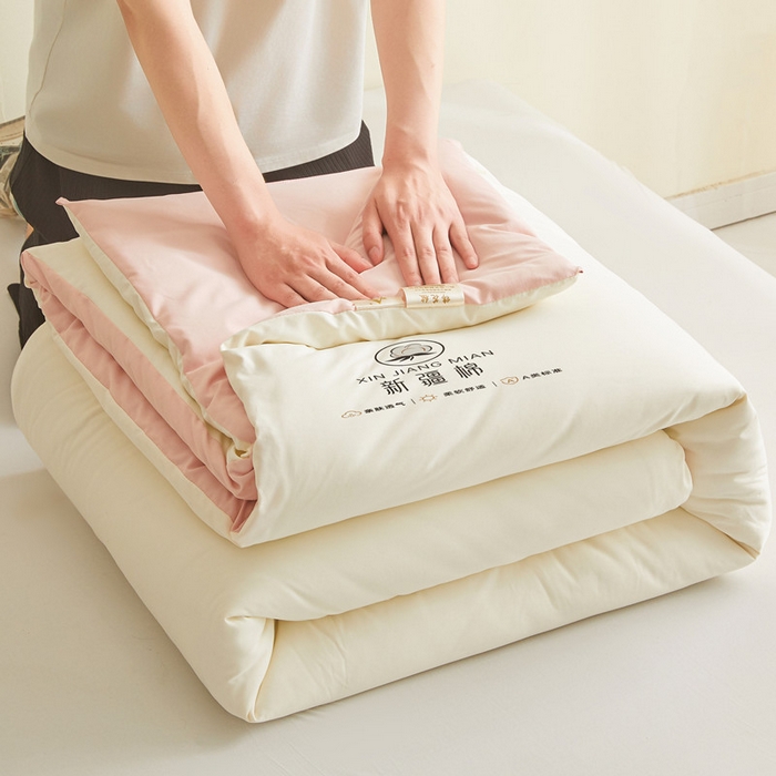 91家纺网 家纺一手货源 找家纺 爱屋及屋 2025新款撞色棉花被系列被子被芯 粉拼白