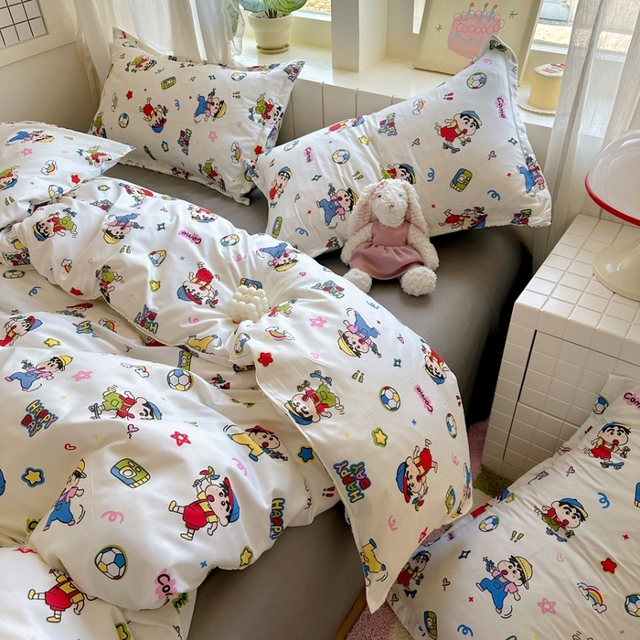 91家纺网 家纺一手货源 找家纺 宏源家纺 2025新款芦荟棉印花亲肤四件套 小新灰