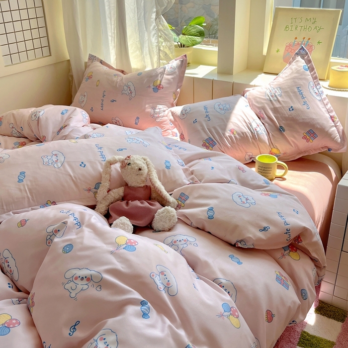 91家纺网 家纺一手货源 找家纺 宏源家纺 2025新款芦荟棉印花亲肤四件套 甜品派对-玉