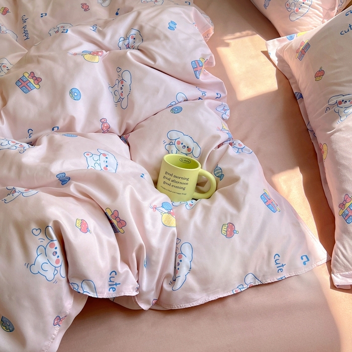 91家纺网 家纺一手货源 找家纺 宏源家纺 2025新款芦荟棉印花亲肤四件套 甜品派对-玉