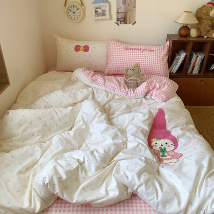 91家纺网 家纺一手货源 找家纺 （总）桃喜 2025新款韩系卡通水洗棉毛巾绣四件套