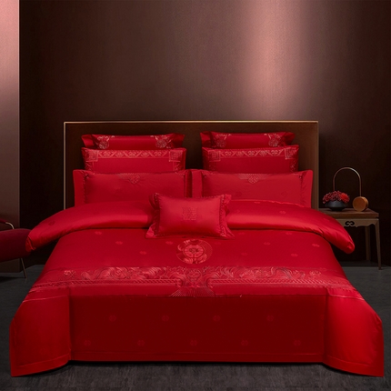 蒂爵 2025新款长绒棉高端简约绣花婚庆四件套多件套轻奢品质高性价款 名门之秀