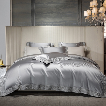 蒂爵 2025新款A版真丝棉b版新疆长绒棉时尚高端四件套-蝶彩 蝶彩-银灰