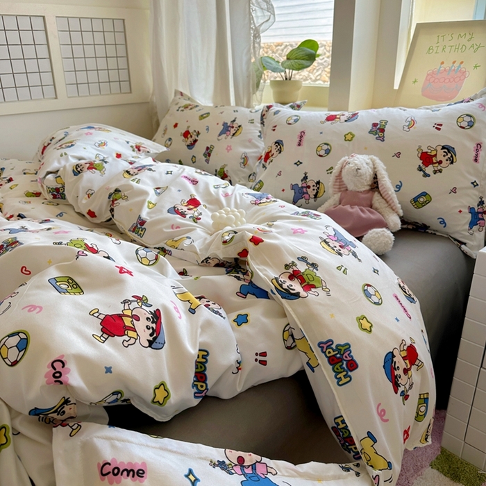 91家纺网 家纺一手货源 找家纺 宏源家纺 2025新款芦荟棉印花亲肤四件套 小新灰