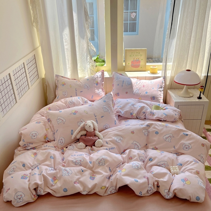 91家纺网 家纺一手货源 找家纺 宏源家纺 2025新款芦荟棉印花亲肤四件套 甜品派对-玉