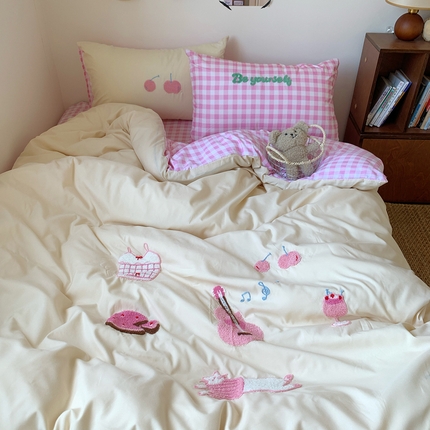 （总）桃喜 2025新款韩系卡通水洗棉毛巾绣四件套