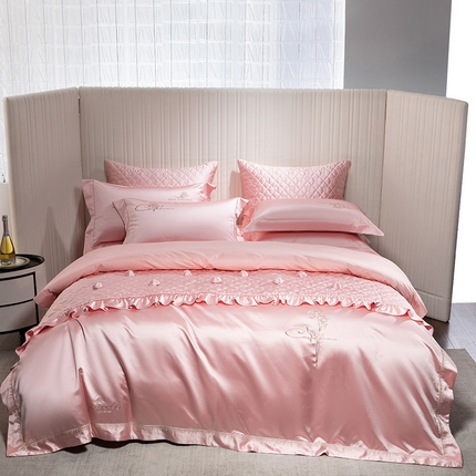 91家纺网 家纺一手货源 找家纺 （总）蒂爵 2025新款A版真丝棉b版新疆长绒棉时尚高端四件套-克罗心恋曲