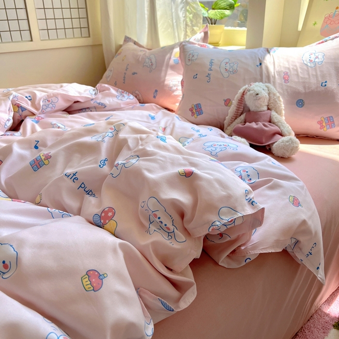 91家纺网 家纺一手货源 找家纺 宏源家纺 2025新款芦荟棉印花亲肤四件套 甜品派对-玉