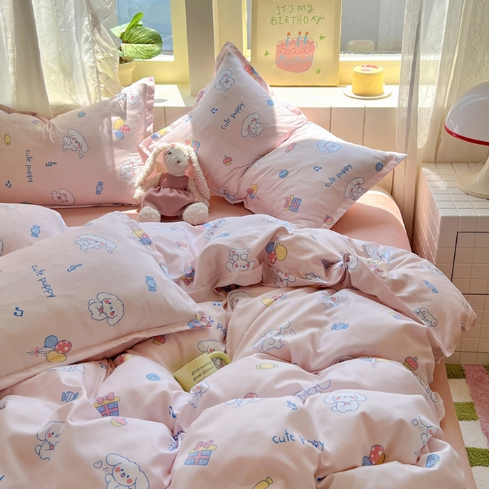 91家纺网 家纺一手货源 找家纺 宏源家纺 2025新款芦荟棉印花亲肤四件套 甜品派对-玉