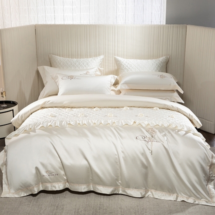 91家纺网 家纺一手货源 找家纺 （总）蒂爵 2025新款A版真丝棉b版新疆长绒棉时尚高端四件套-克罗心恋曲