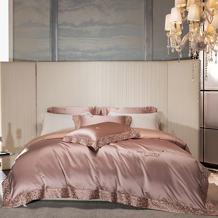 蒂爵 2025新款A版真丝棉b版新疆长绒棉时尚高端四件套-蝶彩 蝶彩-玫瑰金