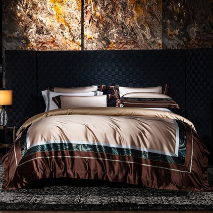 蒂爵 2025新款A版真丝棉b版新疆长绒棉时尚高端四件套-英伦雅致 英伦雅致-香槟