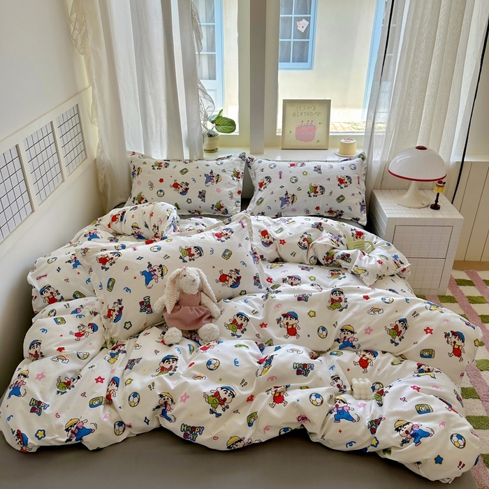 91家纺网 家纺一手货源 找家纺 宏源家纺 2025新款芦荟棉印花亲肤四件套 小新灰