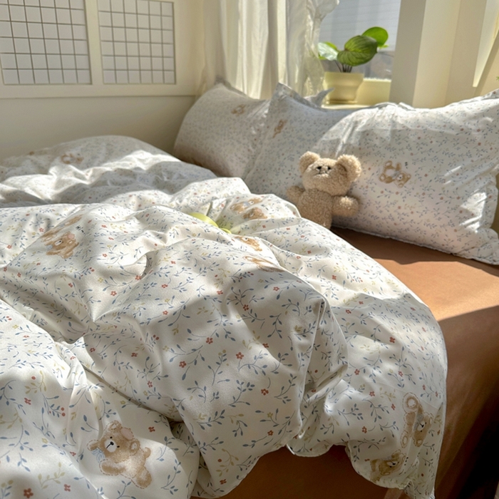 91家纺网 家纺一手货源 找家纺 宏源家纺 2025新款芦荟棉印花亲肤四件套 熊仔仔