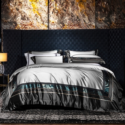 蒂爵 2025新款A版真丝棉b版新疆长绒棉时尚高端四件套-英伦雅致 英伦雅致-灰