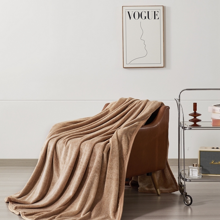 91家纺网 家纺一手货源 找家纺 馨米莱家纺 2025新款阳离子提花毯 驼色