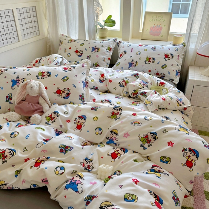 91家纺网 家纺一手货源 找家纺 宏源家纺 2025新款芦荟棉印花亲肤四件套 小新灰