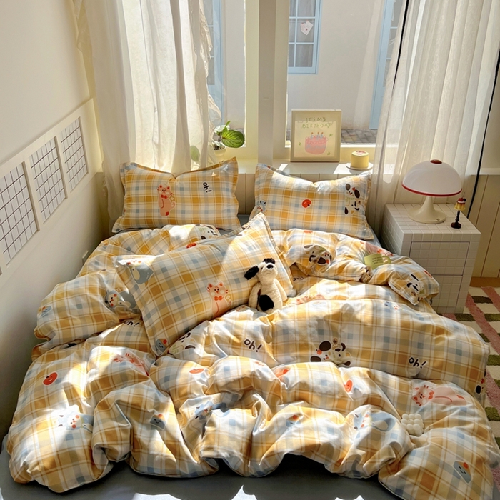 91家纺网 家纺一手货源 找家纺 宏源家纺 2025新款芦荟棉印花亲肤四件套 快乐玩伴