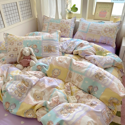 宏源家纺 2025新款芦荟棉印花亲肤四件套 花园熊