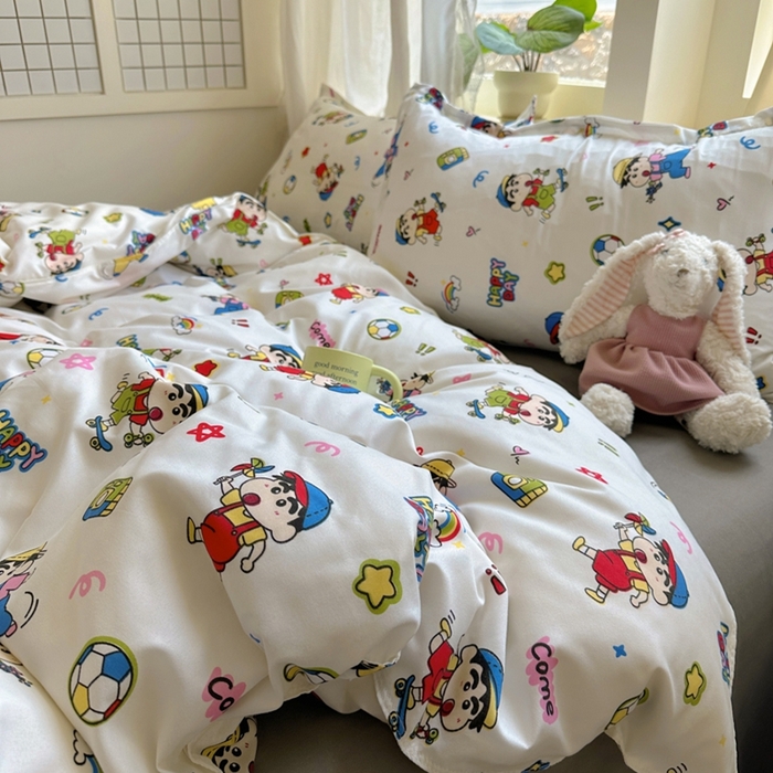 91家纺网 家纺一手货源 找家纺 宏源家纺 2025新款芦荟棉印花亲肤四件套 小新灰