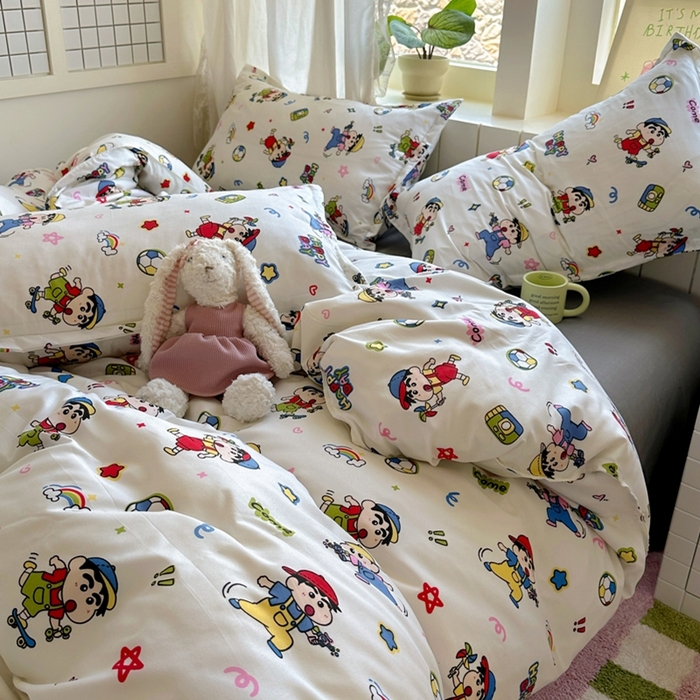 91家纺网 家纺一手货源 找家纺 宏源家纺 2025新款芦荟棉印花亲肤四件套 小新灰