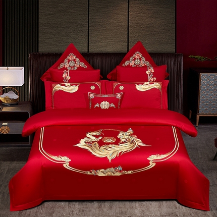 蒂爵 2025新款长绒棉高端简约绣花婚庆四件套多件套轻奢品质高性价款 龙凤吉祥（金）