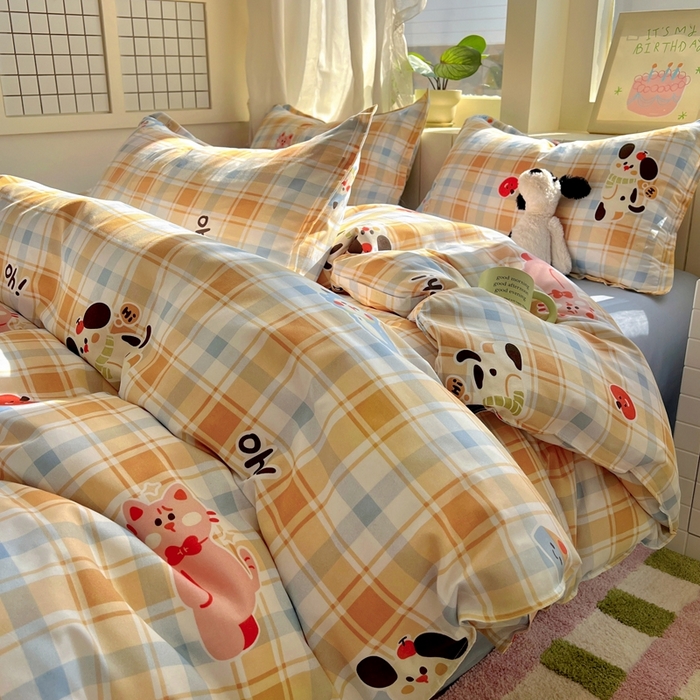 91家纺网 家纺一手货源 找家纺 宏源家纺 2025新款芦荟棉印花亲肤四件套 快乐玩伴