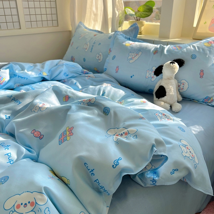 91家纺网 家纺一手货源 找家纺 宏源家纺 2025新款芦荟棉印花亲肤四件套 甜品派对-蓝