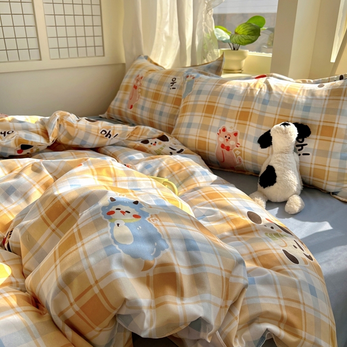 91家纺网 家纺一手货源 找家纺 宏源家纺 2025新款芦荟棉印花亲肤四件套 快乐玩伴