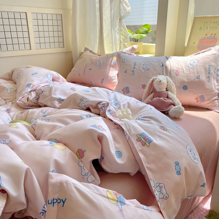 91家纺网 家纺一手货源 找家纺 宏源家纺 2025新款芦荟棉印花亲肤四件套 甜品派对-玉