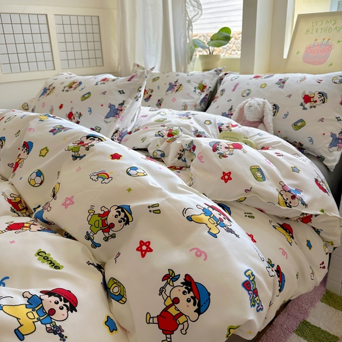 91家纺网 家纺一手货源 找家纺 宏源家纺 2025新款芦荟棉印花亲肤四件套 小新灰