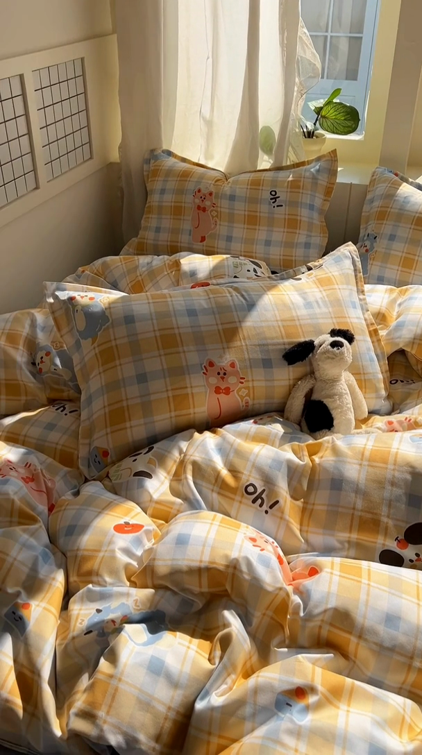 91家纺网 家纺一手货源 找家纺 宏源家纺 2025新款芦荟棉印花亲肤四件套 快乐玩伴