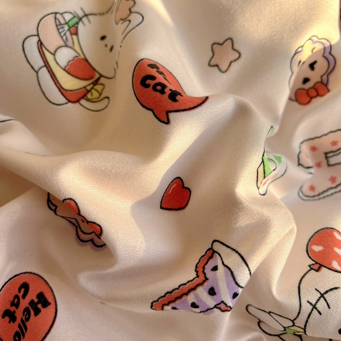 91家纺网 家纺一手货源 找家纺 宏源家纺 2025新款芦荟棉印花亲肤四件套 萌萌猫粉