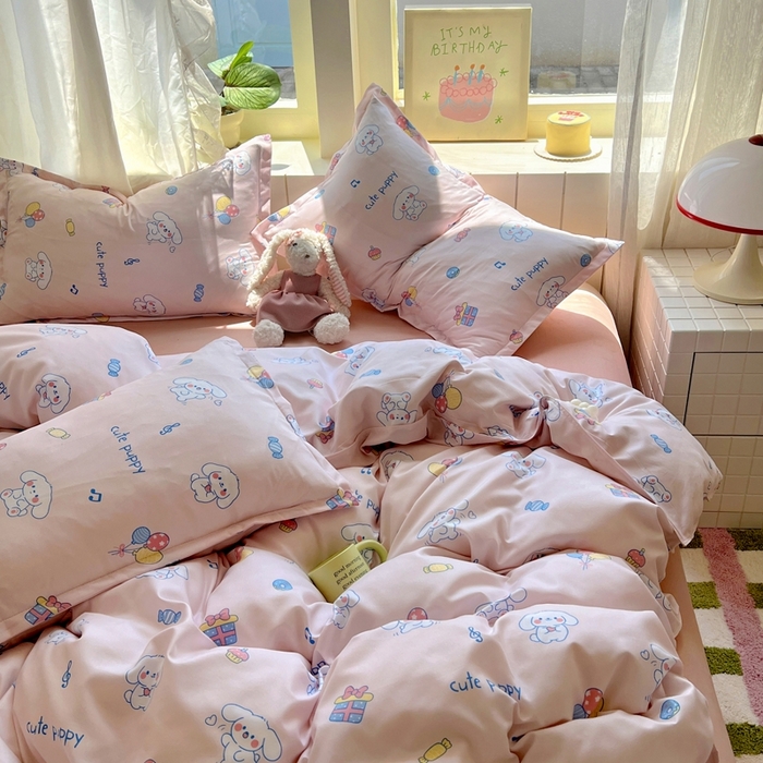 91家纺网 家纺一手货源 找家纺 宏源家纺 2025新款芦荟棉印花亲肤四件套 甜品派对-玉