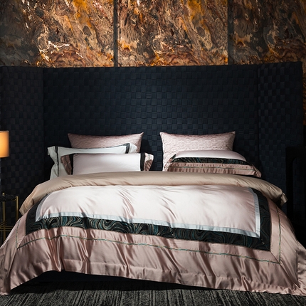 蒂爵 2025新款A版真丝棉b版新疆长绒棉时尚高端四件套-英伦雅致 英伦雅致-粉