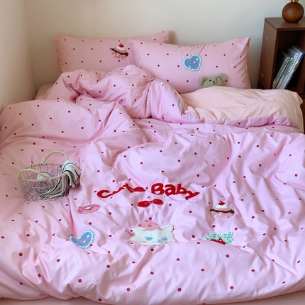 桃喜 2025新款韩系卡通水洗棉毛巾绣四件套 甜品猫猫