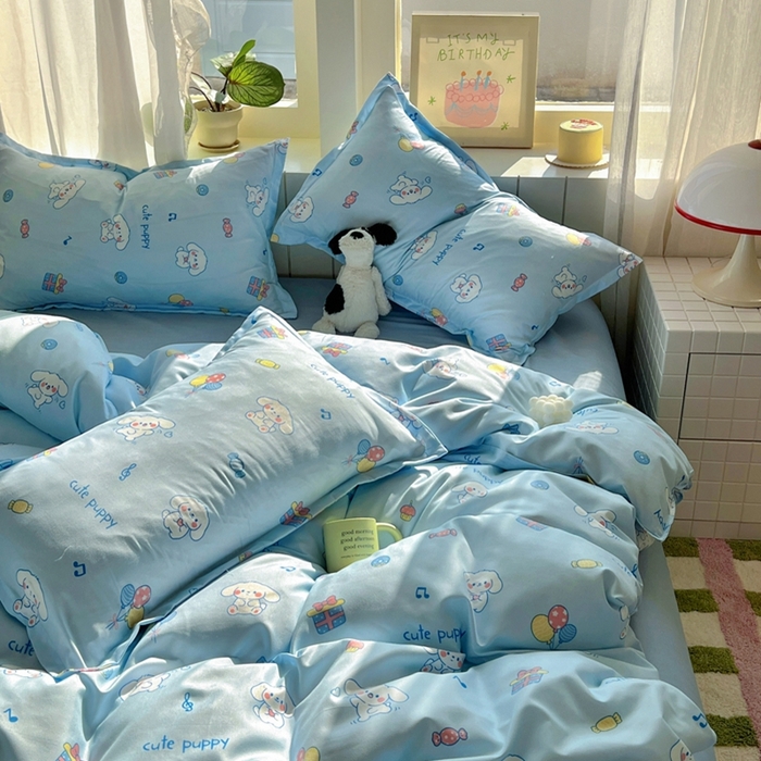 91家纺网 家纺一手货源 找家纺 宏源家纺 2025新款芦荟棉印花亲肤四件套 甜品派对-蓝