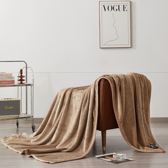 91家纺网 家纺一手货源 找家纺 馨米莱家纺 2025新款阳离子提花毯 驼色