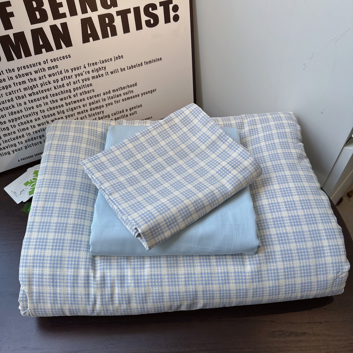 91家纺网 家纺一手货源 找家纺 麦伦家居 2025春夏新款冰纱夏被夏凉被空调被系列二 方格蓝