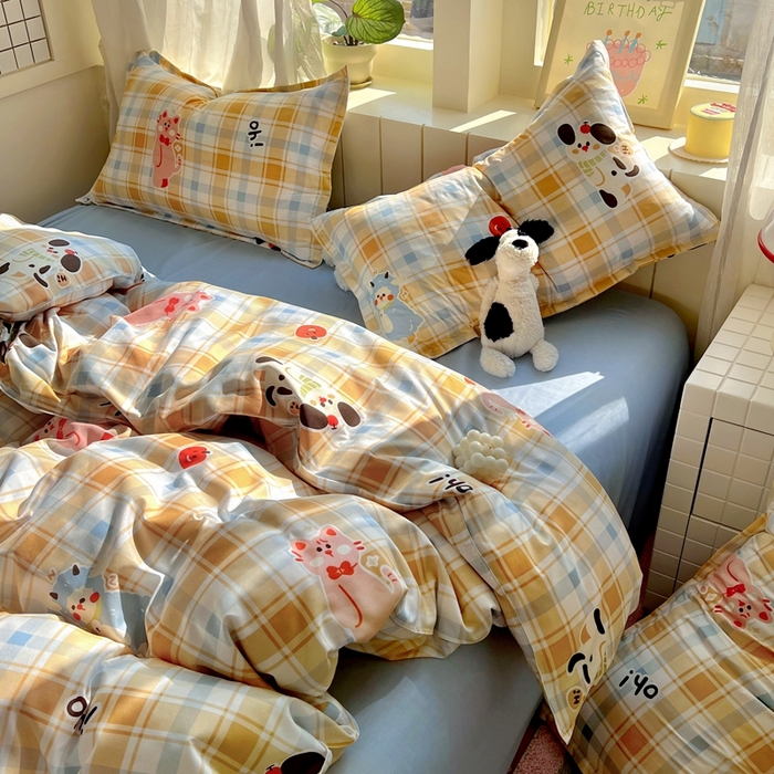 91家纺网 家纺一手货源 找家纺 宏源家纺 2025新款芦荟棉印花亲肤四件套 快乐玩伴