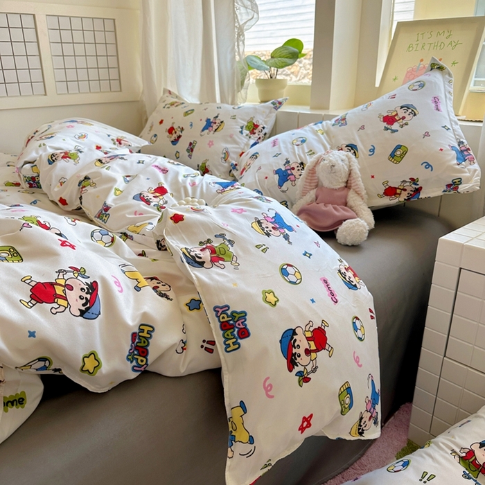 91家纺网 家纺一手货源 找家纺 宏源家纺 2025新款芦荟棉印花亲肤四件套 小新灰