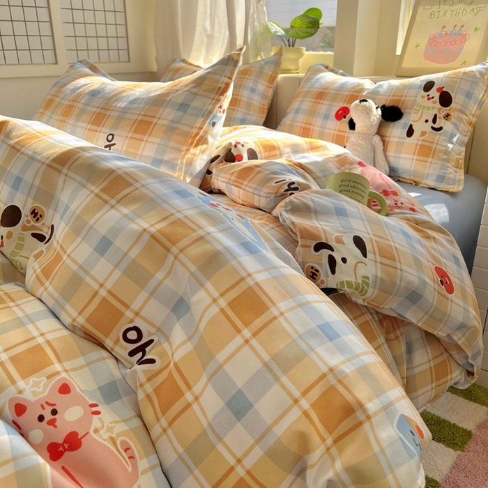 91家纺网 家纺一手货源 找家纺 宏源家纺 2025新款芦荟棉印花亲肤四件套 快乐玩伴