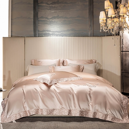 蒂爵 2025新款A版真丝棉b版新疆长绒棉时尚高端四件套-蝶彩 蝶彩-浅粉