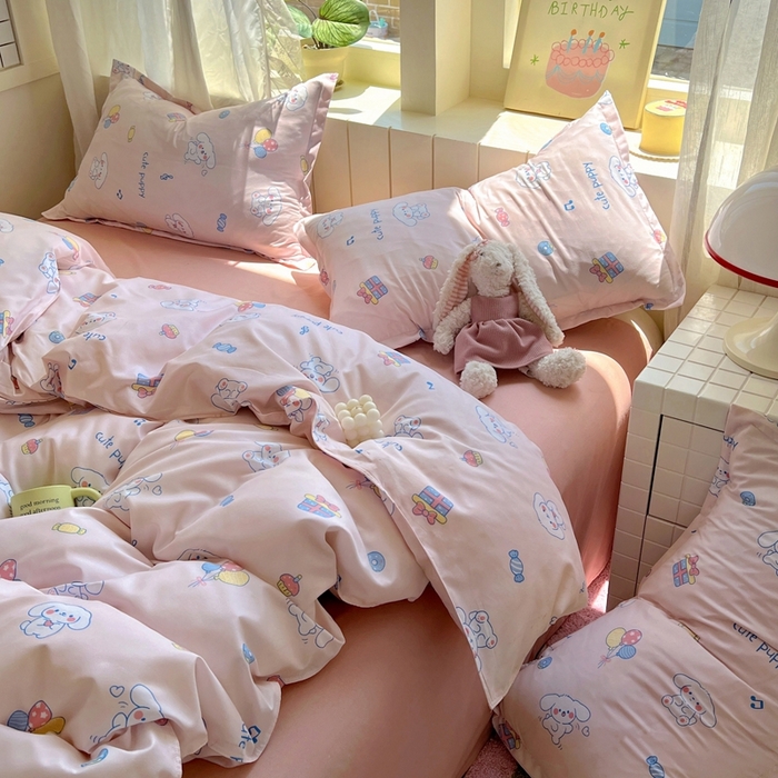 91家纺网 家纺一手货源 找家纺 宏源家纺 2025新款芦荟棉印花亲肤四件套 甜品派对-玉