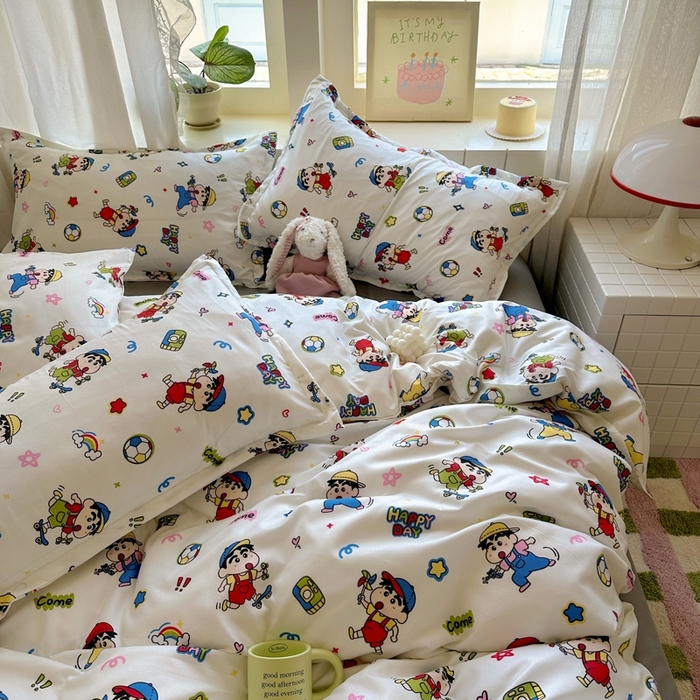 91家纺网 家纺一手货源 找家纺 宏源家纺 2025新款芦荟棉印花亲肤四件套 小新灰