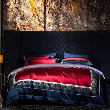 91家纺网 家纺一手货源 找家纺 （总）蒂爵 2025新款A版真丝棉b版新疆长绒棉时尚高端四件套-英伦雅致