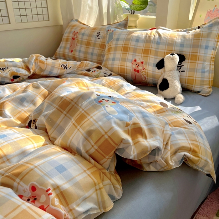 91家纺网 家纺一手货源 找家纺 宏源家纺 2025新款芦荟棉印花亲肤四件套 快乐玩伴