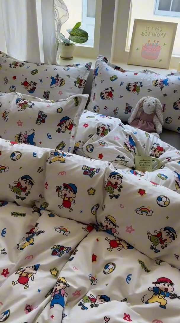 91家纺网 家纺一手货源 找家纺 宏源家纺 2025新款芦荟棉印花亲肤四件套 小新灰