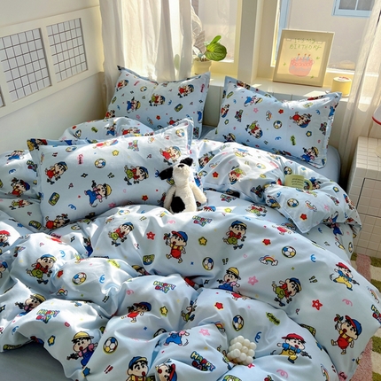 宏源家纺 2025新款芦荟棉印花亲肤四件套 小新蓝