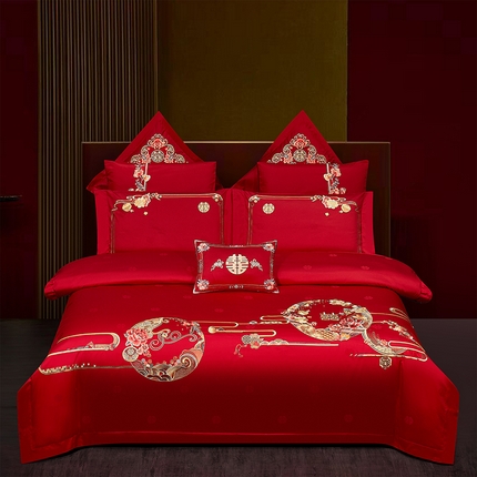91家纺网 家纺一手货源 找家纺 （总）蒂爵 2025新款长绒棉高端简约绣花婚庆四件套多件套轻奢品质高性价款